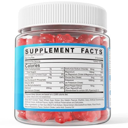 Potassium Citrate 1000mg Gummies, Potassium Magnesium Supplement + Calcium, Zinc, Sodium, Vitamin B6, B12, Support Leg Cramps, Electrolyte Balance, Body Performance, Energy Boost, Sugar Free, 60 Cts