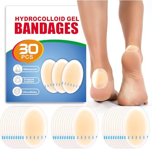 Hydrocolloid Blister Bandages – 30 Count Oval Blister Pads for Feet, Toes & Heels – Thick Cushioned, Waterproof, Long-Lasting Protection Against Friction (Heel, One Size) - görsel 1
