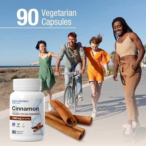 Puregen Labs Organic Cinnamon (Ceylon Cinnamon) 1,200mg per Serving 90 Veggie Caps - No Harmful Additives | Non-GMO | Gluten-Free - görsel 2