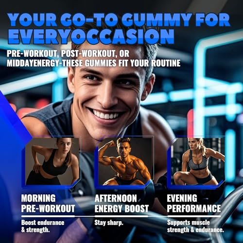 GlucoBio Creatine Monohydrate Gummies (5g) – Pre-Workout Energy & Muscle Growth Support for Men & Women | Blueberry Electrolyte Gummies (135 Count) - görsel 5