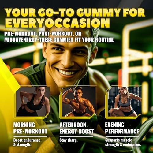 GlucoBio Creatine Monohydrate Gummies (5g) – Pre-Workout Energy & Muscle Growth Support for Men & Women | Pineapple Electrolyte Gummies (135 Count) - görsel 1