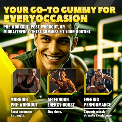GlucoBio Creatine Monohydrate Gummies (5g) – Pre-Workout Energy & Muscle Growth Support for Men & Women | Pineapple Electrolyte Gummies (135 Count)