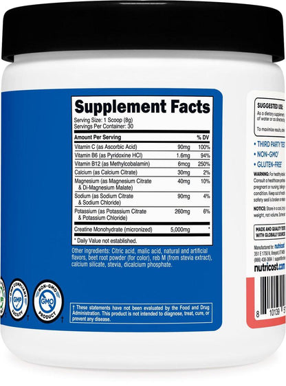 Nutricost Creatine Monohydrate + Hydration Watermelon Flavored (30 Servings) - 7 Vitamins & Minerals, 5000mg of Creatine Per Serving