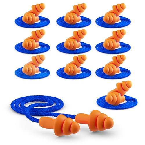 Quality Reusable Earplugs 20 Pair - 25dB Corded Silicone Ear Plugs for Shooting Construction Work Ear Plugs Motorcycle Range Hunting Hearing Protection Ear Protection for Mowing Earplugs Reusable - görsel 1