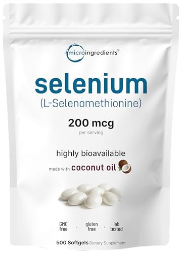 Micro Ingredients Selenium Supplements for Women & Men 200mcg, 500 Softgels with Coconut Oil | Essential Trace Mineral as Selenomethionine | Antioxidant for Energy, Heart, & Immune Support - görsel 2