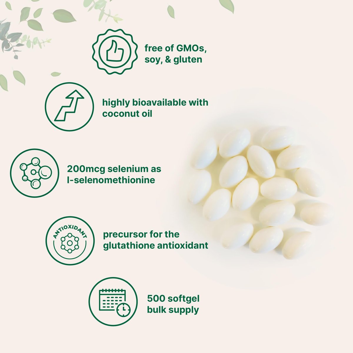 Micro Ingredients Selenium Supplements for Women & Men 200mcg, 500 Softgels with Coconut Oil | Essential Trace Mineral as Selenomethionine | Antioxidant for Energy, Heart, & Immune Support - görsel 5