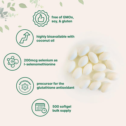 Micro Ingredients Selenium Supplements for Women & Men 200mcg, 500 Softgels with Coconut Oil | Essential Trace Mineral as Selenomethionine | Antioxidant for Energy, Heart, & Immune Support