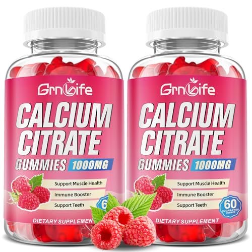 2 Pack Calcium Citrate Gummies, Sugar Free Calcium Citrate 1000mg for Muscle Healthy, Absorption Calcium Supplements for Adults & Kids, Raspberry, 120 Count - görsel 1
