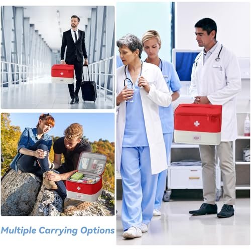 XPAPOV Travel Medicine Bag Organizer - Empty Medical Bag for Home, Travel, Camping, Car, Hiking & Outdoor Emergencies - Red, 27x20x19 cm - görsel 5