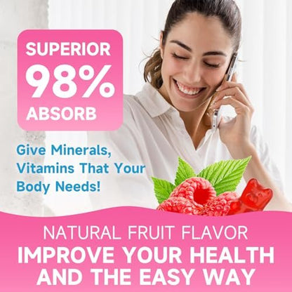 2 Pack Calcium Citrate Gummies, Sugar Free Calcium Citrate 1000mg for Muscle Healthy, Absorption Calcium Supplements for Adults & Kids, Raspberry, 120 Count