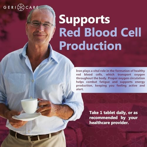 GeriCare Iron 65mg Plus Vitamin C 125mg Tablets – High-Absorption Iron for Anemia Support, Red Blood Cell Production, Fatigue Reduction, and Immune Health – 60 Count - görsel 1