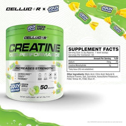 Cellucor Creatine Powder, Jolly Rancher Green Apple - Increases Strength, Lean Muscle Mass & Endurance, Micronized Creatine for Fast Absorption, 5g Creatine per Serving, 50 Servings