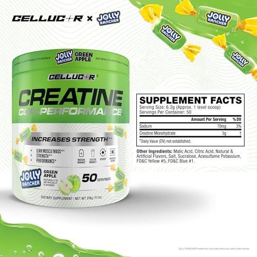 Cellucor Creatine Powder, Jolly Rancher Green Apple - Increases Strength, Lean Muscle Mass & Endurance, Micronized Creatine for Fast Absorption, 5g Creatine per Serving, 50 Servings - görsel 4