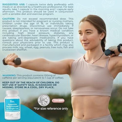 Appetite Suppressant for Weight Loss - Diet Pills, Fat Burner for Women & Men w/ Garcinia, Ginger Root, Guarana - Thermogenic Metabolism Booster, Ephedra Free, Energy Support, Made in USA, 30 Capsules - görsel 4