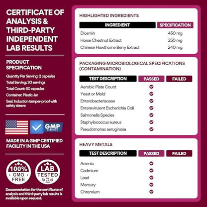 VoomVaya Vein Away – Blood Circulation & Vein Support Supplements for Women 35+ | Spider Veins & Varicose Veins Treatment for Legs | Circulation and Vein Support w/Diosmin & Hesperidin | 60 Capsules
