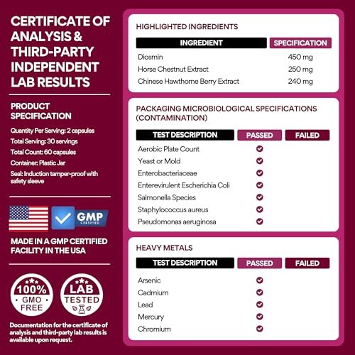 VoomVaya Vein Away – Blood Circulation & Vein Support Supplements for Women 35+ | Spider Veins & Varicose Veins Treatment for Legs | Circulation and Vein Support w/Diosmin & Hesperidin | 60 Capsules - görsel 6