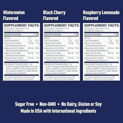 Real Ketones BHB Exogenous Ketones Drink Mix Packets – Keto Electrolytes Powder Packets, No Sugar, with 4 Main Fasting Electrolytes Plus Hydrating Patented Keto BHB – 7 Count Variety Pack