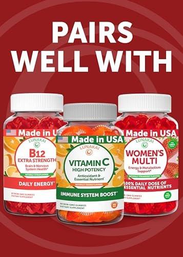 Lunakai USA Made Vegan Iron Gummies 5-in-1 with Methylfolate, Vitamin C, E & B12 - Daily Chewable Iron Supplement for Women, Men & Kids - Energy & Blood Health Support, Non-GMO, 60ct - görsel 9