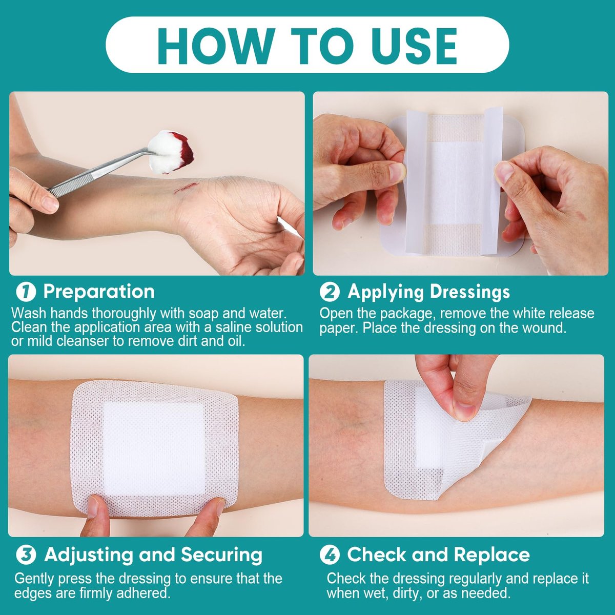 150 Count Island Dressing Bordered Gauze 4" x 4", Gauze Pads Individually Wrapped, Non-Stick Pad in Center with Adhesive Border, Bandages for Wounds, First Aid - görsel 6