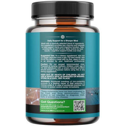 Nootropic Brain Supplement for Memory and Focus Enhancement - Vitamins for Mental Health & Clarity with VIT A, B6, Riboflavin, Niacin, Thiamin & Folate - Cognitive Complex for Mind Vitality - 120ct
