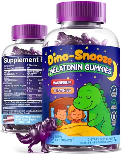 New Elements Melatonin Gummies Kids 2mg with Magnesium Glycinate & Vitamin B6 | Sleep Gummies for Kids | Dinosaur-Shaped Sleep Support | Natural Grape Flavor | Sugar Free | Non-GMO | Gluten Free - görsel 10