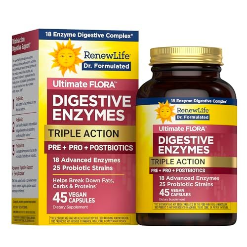 Renew Life Ultimate Flora Digestive Enzymes with Probiotics and Prebiotics | Doctor Formulated | 45 Vegan Capsules | Eases Occasional Gas, Bloating & Discomfort | Dairy, Soy and Gluten Free Supplement - görsel 15