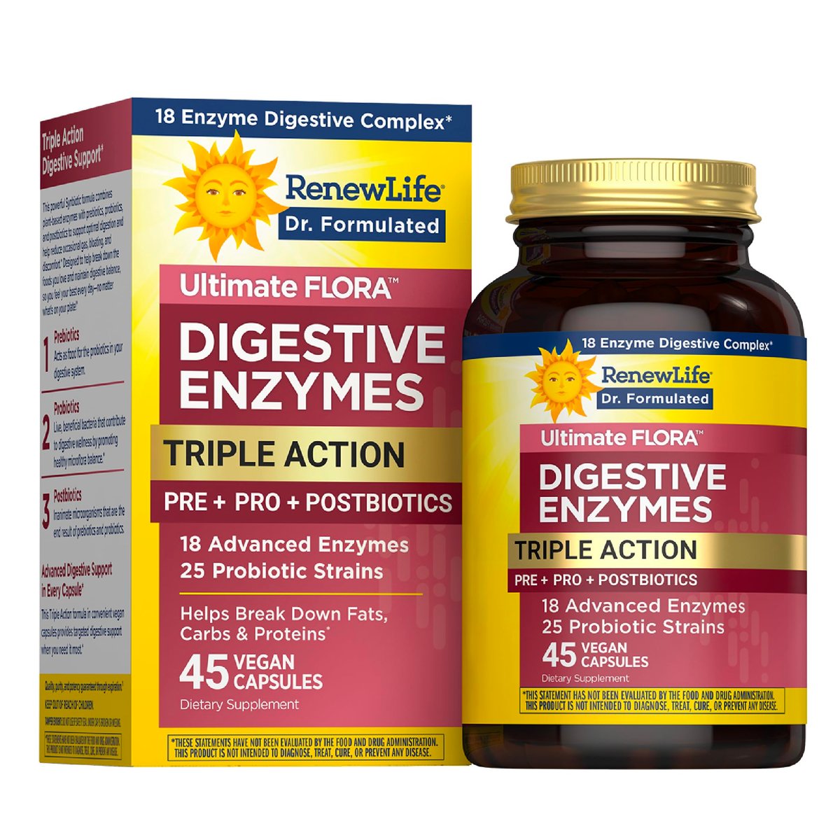 Renew Life Ultimate Flora Digestive Enzymes with Probiotics and Prebiotics | Doctor Formulated | 45 Vegan Capsules | Eases Occasional Gas, Bloating & Discomfort | Dairy, Soy and Gluten Free Supplement - görsel 1