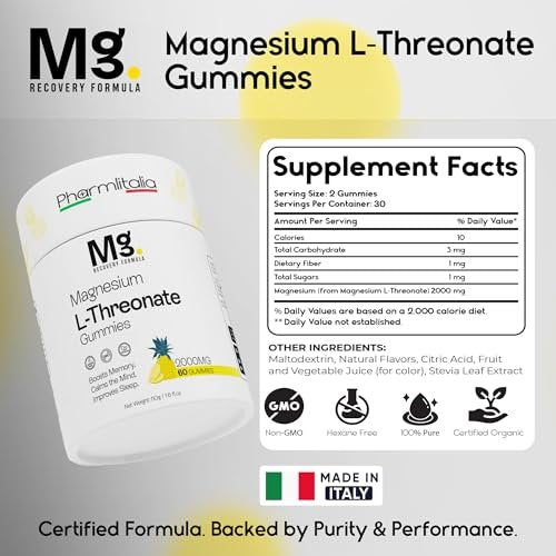 Magnesium L-Threonate Gummies for Adults & Kids 2000mg – Brain Supplements for Memory and Focus - Calm Magnesium Gummies for Improved Sleep and Healthy Mind - 60 Count (Pack of 1) - görsel 1