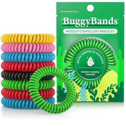 BuggyBands 25 Pack Mosquito Bracelets for Adults & Kids - Natural DEET-Free Bands, Individually Wrapped