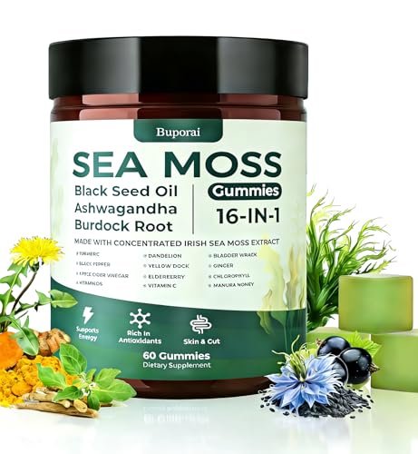 Buporai Sea Moss Gummies 16-1, Black Seed Oil Ashwagandha Turmeric Bladder Wrack Vitamin C Vitamin D3 Elderberry Manuka Dandelion Yellow Dock Apple Cider Vinegar for Men & Women - görsel 15