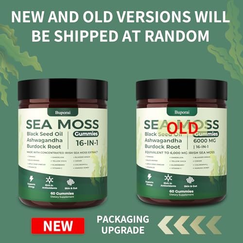 Buporai Sea Moss Gummies 16-1, Black Seed Oil Ashwagandha Turmeric Bladder Wrack Vitamin C Vitamin D3 Elderberry Manuka Dandelion Yellow Dock Apple Cider Vinegar for Men & Women - görsel 1