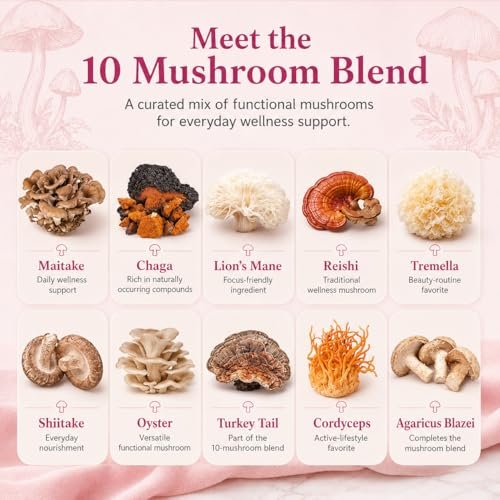 Suiyilary Mushroom Coffee with Collagen, 10 Mushroom Extract Powder Blend Lion's Mane, Brain Supplements with Instant Coffee for Energy, Focus, Skin and Immunity 150g 30 Serving - görsel 4