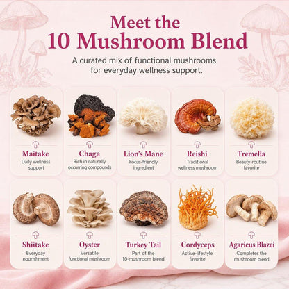 Suiyilary Mushroom Coffee with Collagen, 10 Mushroom Extract Powder Blend Lion's Mane, Brain Supplements with Instant Coffee for Energy, Focus, Skin and Immunity 150g 30 Serving