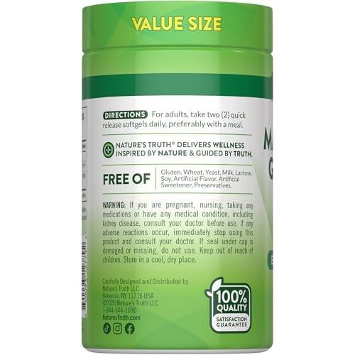 Nature's Truth Magnesium Glycinate 250mg | 120 Softgels | High Absorption | Non-GMO & Gluten Free Mineral Supplement - görsel 2