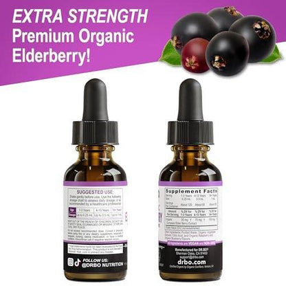 Elderberry Syrup Organic Liquid Drops - Sugar Free Immune Support Supplement for Adults & Kids, Ages 1+ Immune Booster - Pure Organic Elderberry Syrup Liquid Drops Tincture Extract Concentrate 1 Fl Oz
