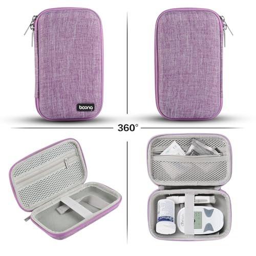 Diabetes Travel Case EVA Hard Shell Diabetic Supplies Bag Organizer for Blood Sugar Testing Kit, Glucose Monitor Kit with Meter, Glucose Test Strips, Lancets, Lancing Device, Alcohol Wipe (Purple) - görsel 7