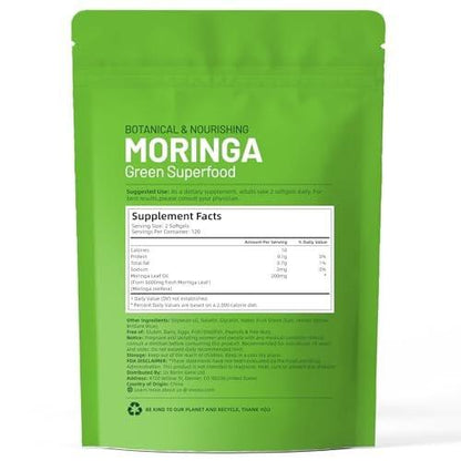 Pure Moringa Softgel, Moringa Leaf Extracts, 120 Day Supply, 30:1 Ultra-Concentrated Liposomal Tech 98% Absorption, Complete Green Superfood, for Energy, Skin, Immune & Gut Health