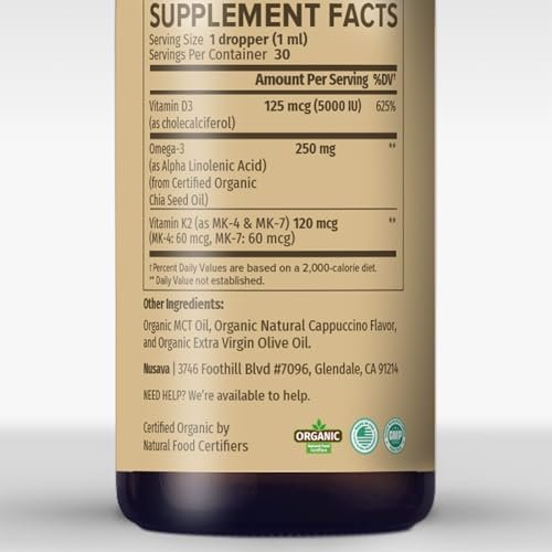 (2 Pack) Organic Vitamin D3 K2 Drops with MCT Oil & Omega 3 - Liquid Vitamin D3 5000 IU - K2 D3 Vitamin Supplement - Vitamin D Drops for Women & Men - No Fillers, Non-GMO, GMP, Mocha Flavor (2 Fl Oz) - görsel 10