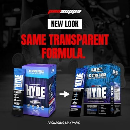 ProSupps Mr. Hyde Signature Pre Workout Drink Mix - Performance, Energy & Endurance with Creatine, Beta Alanine & Caffeine - Clean Gym Supplements for Men & Women (Blue Razz, 12 On-The-Go Packets)