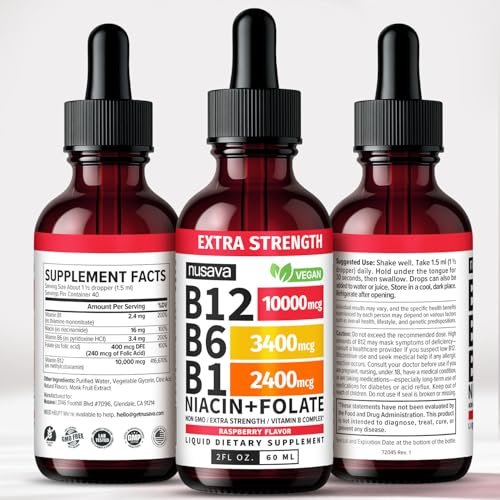 (2 Pack) Extra Strength Liquid Vitamin B12 Sublingual Vitamin B Complex - B12 Drops 10000mcg - Methylcobalamin for Energy, Brain, and Heart Support, Raspberry Flavor, Non GMO, 2 Fl Oz (80 Servings) - görsel 6