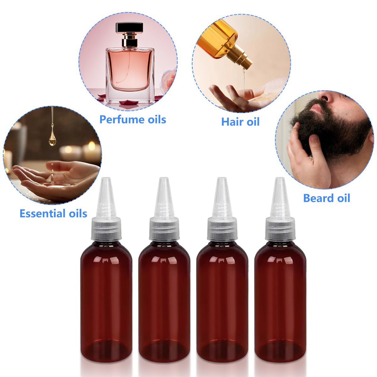 DTDNZKN 4 Pack 1 Oz (30ml) Amber Plastic Essential Oil Bottles with Funnel, Labels for Liquid Storage - No Droppers Needed - görsel 9