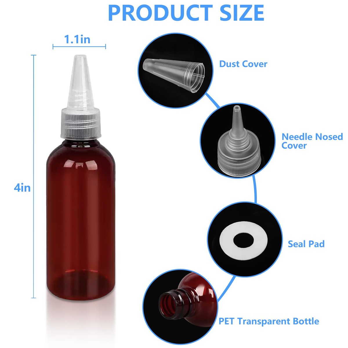 DTDNZKN 4 Pack 1 Oz (30ml) Amber Plastic Essential Oil Bottles with Funnel, Labels for Liquid Storage - No Droppers Needed - görsel 3