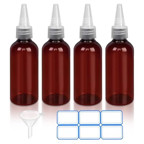 DTDNZKN 4 Pack 1 Oz (30ml) Amber Plastic Essential Oil Bottles with Funnel, Labels for Liquid Storage - No Droppers Needed - görsel 2