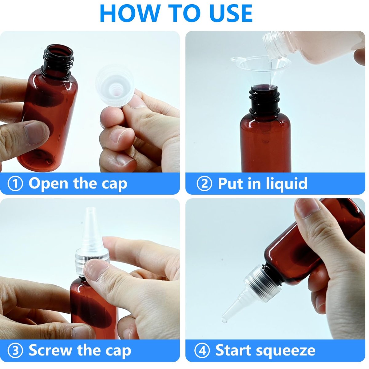 DTDNZKN 4 Pack 1 Oz (30ml) Amber Plastic Essential Oil Bottles with Funnel, Labels for Liquid Storage - No Droppers Needed - görsel 7