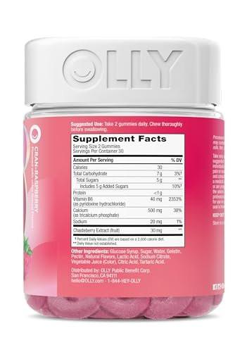 OLLY Period Hero Gummies, PMS Support Supplement,* Chasteberry, Vitamin B6, Calcium, Cran-Raspberry Flavor, 30 Day Supply - 60 Count