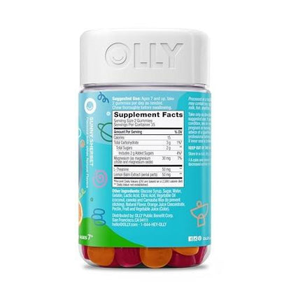 OLLY Kids Chillax Gummy – Calm & Relaxed Mood Support with Magnesium, L-Theanine & Lemon Balm – Sherbet Flavored – 70 Count (35 Day Supply)