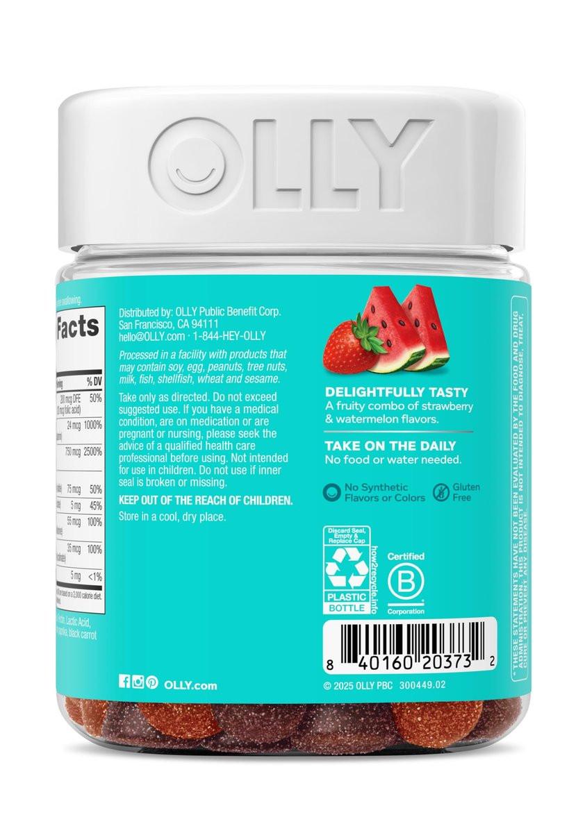 OLLY Teen Girl Multi Gummy, Healthy Skin and Immune Support, Essential Vitamins, Biotin, Zinc, Chewable Multivitamin, Strawberry Melon Flavored, 50 Day Supply - 100 Count - görsel 9