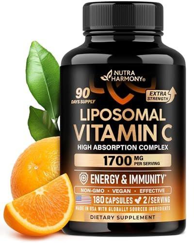Liposomal Vitamin C 1700 mg - High Absorption Fat Soluble Complex - Antioxidant, Energy Boost & Immune Support - Vitamin C Supplement - NON-GMO, SOY-Free & Gentle on Stomach - 180 Capsules - görsel 2