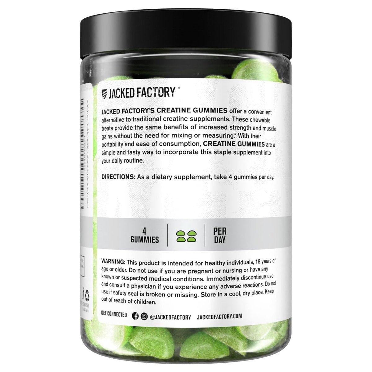 Jacked Factory Sugar Free Creatine Gummies - 5g Daily Dose (1.25g per Gummy) - Creatine Gummy Sugar Free for Men and Women, Vegan-Friendly, Third-Party Tested - 120 Gummies, Green Apple - görsel 9