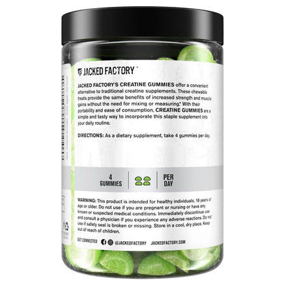 Jacked Factory Sugar Free Creatine Gummies - 5g Daily Dose (1.25g per Gummy) - Creatine Gummy Sugar Free for Men and Women, Vegan-Friendly, Third-Party Tested - 120 Gummies, Green Apple